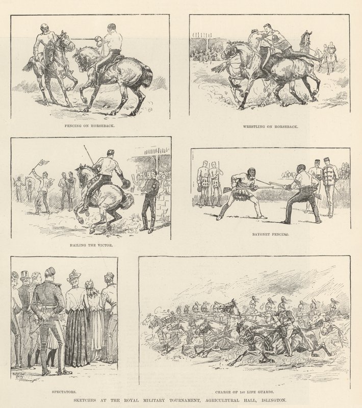 Bocetos en el Torneo Militar Real, Agricultural Hall, Islington de Evelyn Stuart Hardy
