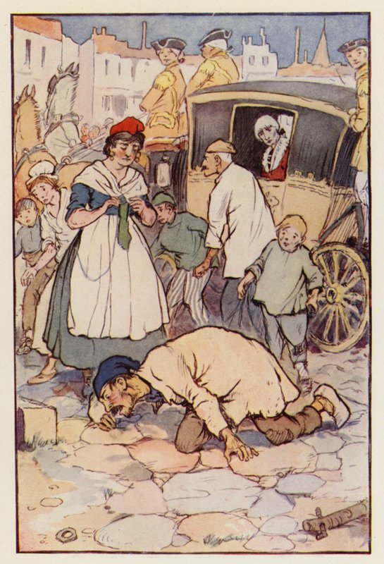 Ilustración de Historia de dos ciudades de Charles Dickens (litografía en color) de F. M. B. Blaikie