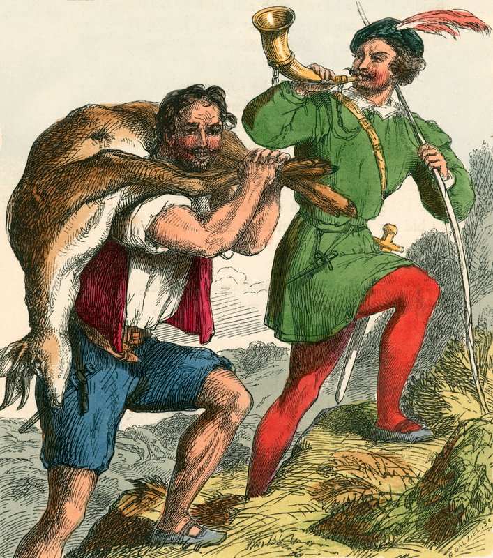 Robin Hood y Little John llevando a casa el ciervo gordo de F. Tayler