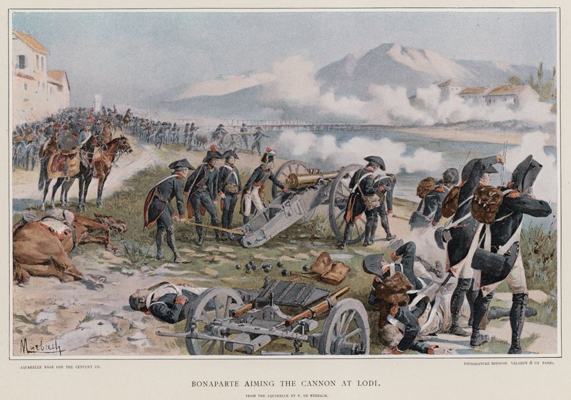 Bonaparte apuntando el cañón en Lodi de Felicien baron de Myrbach Rheinfeld