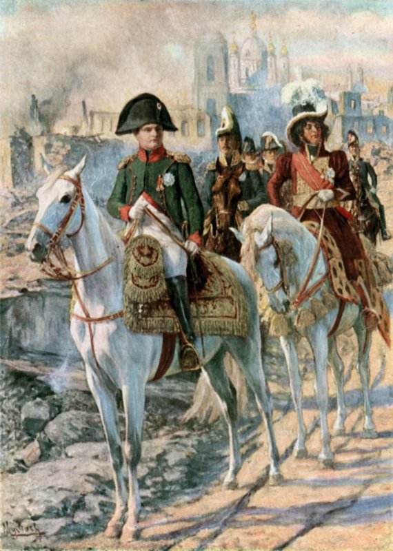 Napoleón entre las ruinas de Smolensk de Felicien baron de Myrbach Rheinfeld