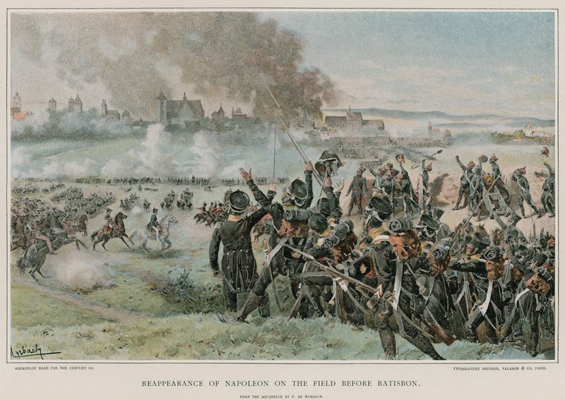 Reaparición de Napoleón en el campo antes de Ratisbona de Felicien baron de Myrbach Rheinfeld