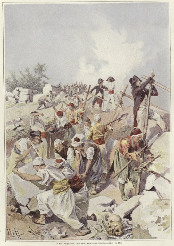 Soldados y civiles construyendo una barricada de Felicien baron de Myrbach Rheinfeld