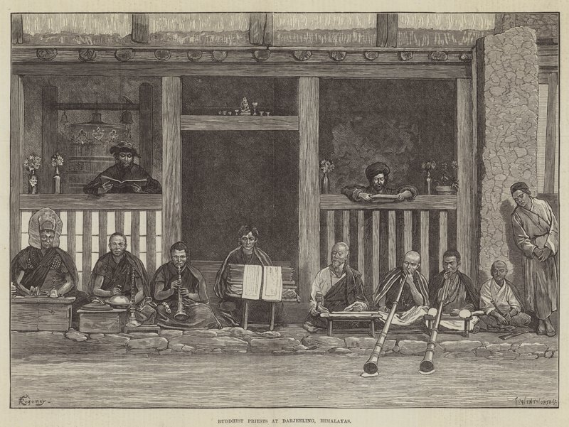 Sacerdotes budistas en Darjeeling, Himalayas de Felix Regamey
