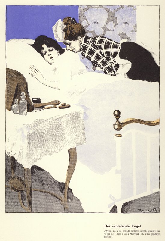 El ángel durmiente (litografia en color) de Ferdinand von Reznicek