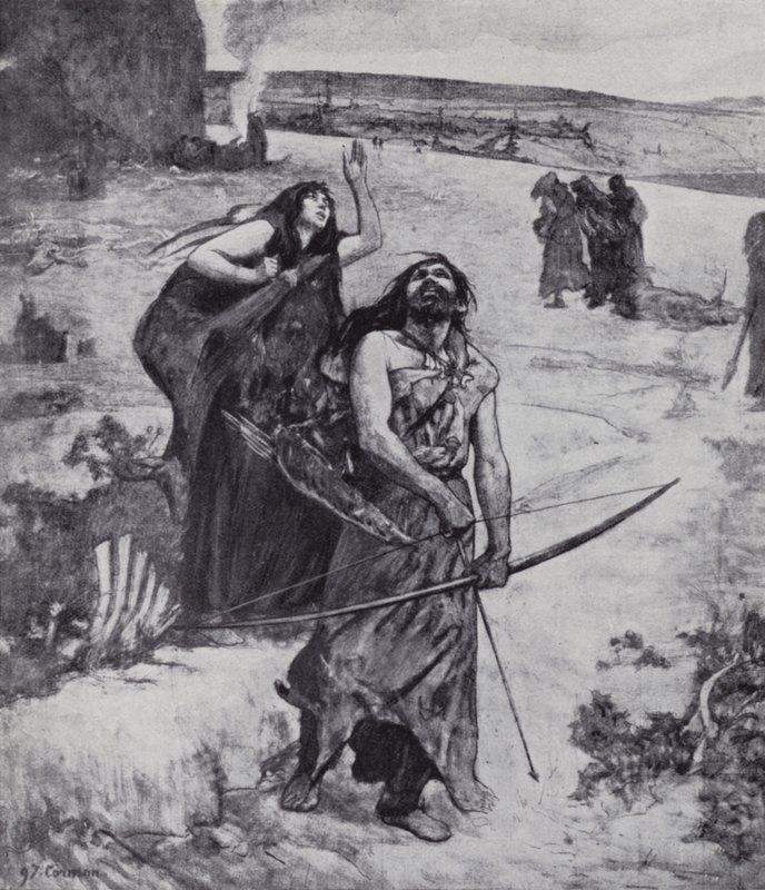 Hombre de la Edad de Hielo aprendiendo a cazar con arco y flecha de Fernand (after) Cormon