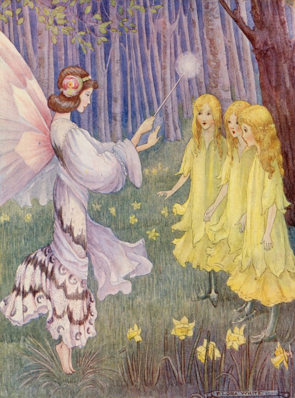 En el lugar de los narcisos había tres hermosas doncellas altas (litografía en color) de Flora White