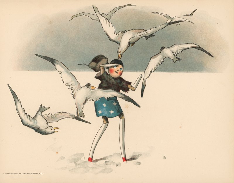 Ilustración para Las aventuras polares de Golliwogg de Florence K. Upton