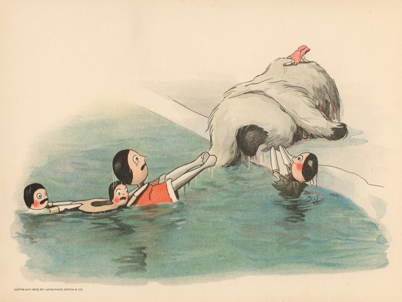 Ilustración para Las aventuras polares de Golliwogg de Florence K. Upton