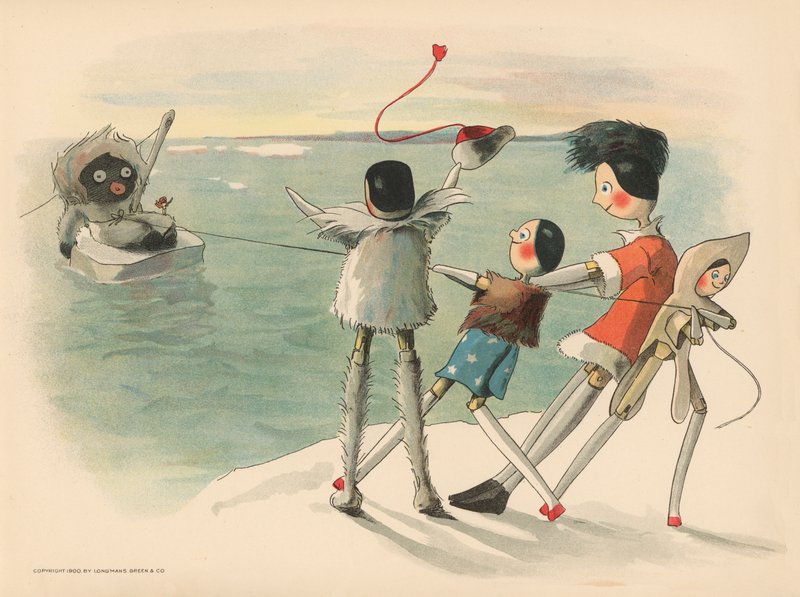 Ilustración para Las aventuras polares de Golliwogg de Florence K. Upton