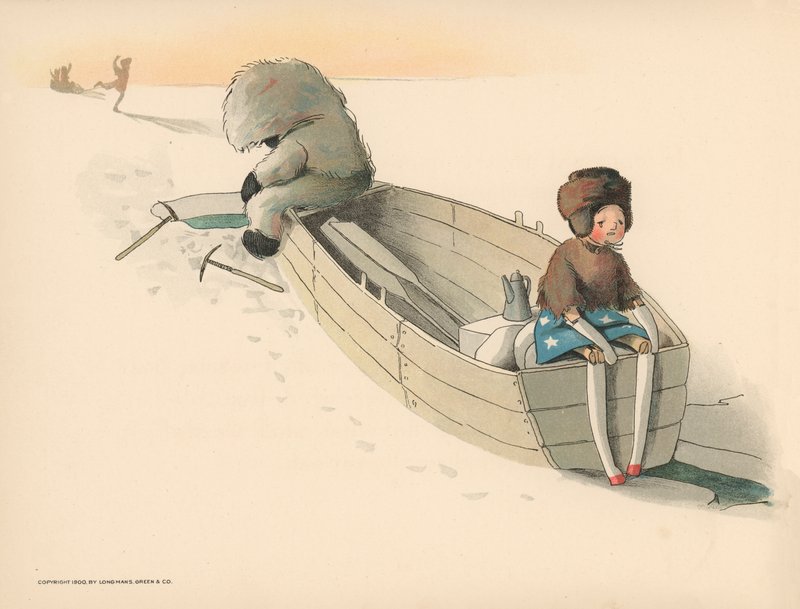 Ilustración para Las aventuras polares de Golliwogg de Florence K. Upton