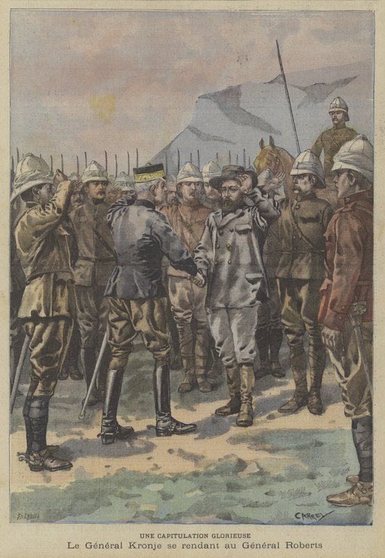 Una gloriosa capitulación: el general bóer Piet Cronje rindiéndose al general Roberts después de la Batalla de Paarderberg de Fortune Louis Meaulle