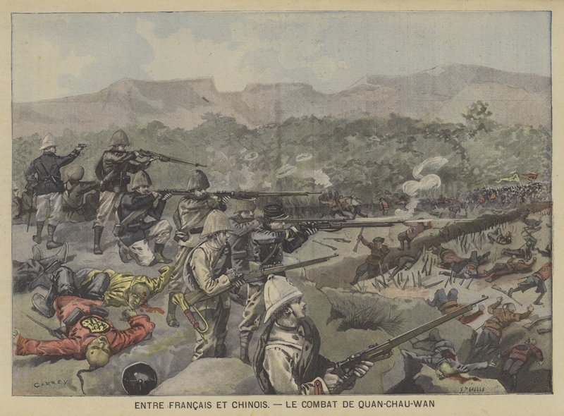Combate entre tropas francesas y chinas en la Batalla de Guangzhouwan de Fortune Louis Meaulle