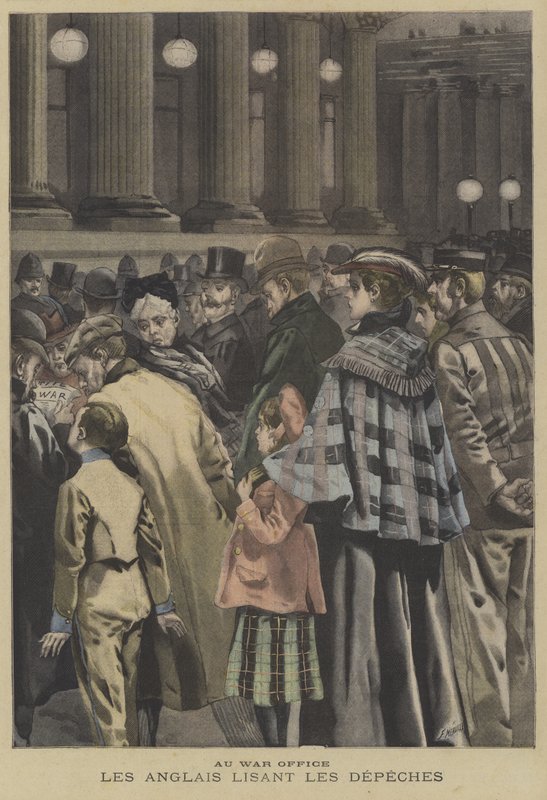 Miembros del público británico leyendo noticias de la Guerra de los Bóers fuera del Ministerio de Guerra, Londres de Fortune Louis Meaulle