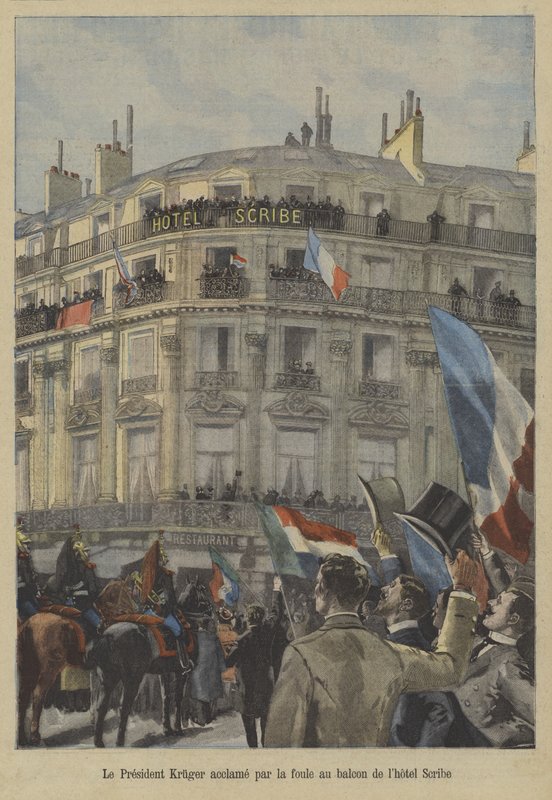 Paul Kruger, ex presidente de Transvaal, en el balcón del Hotel Scribe en París, recibiendo el aplauso de la multitud de Fortune Louis Meaulle