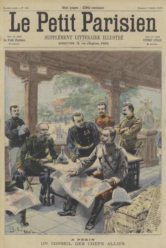 La Rebelión de los Bóxers: reunión de comandantes aliados en Beijing de Fortune Louis Meaulle
