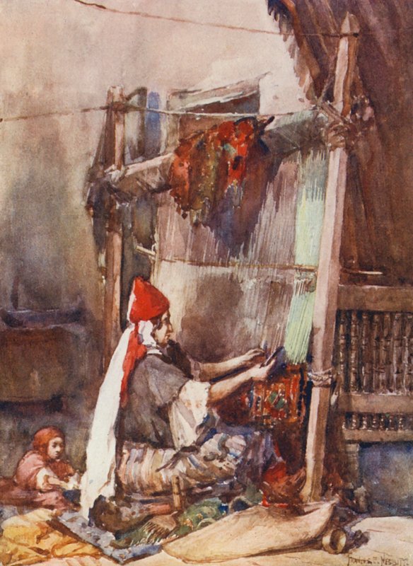 Fabricación de alfombras (litografía en color) de Frances Nesbitt