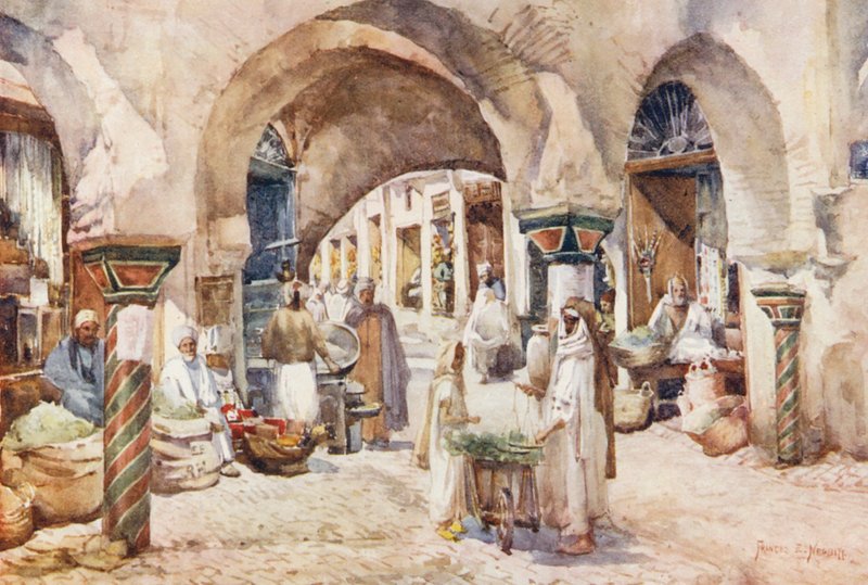 Zoco el Attarin, Túnez (litografía en color) de Frances Nesbitt