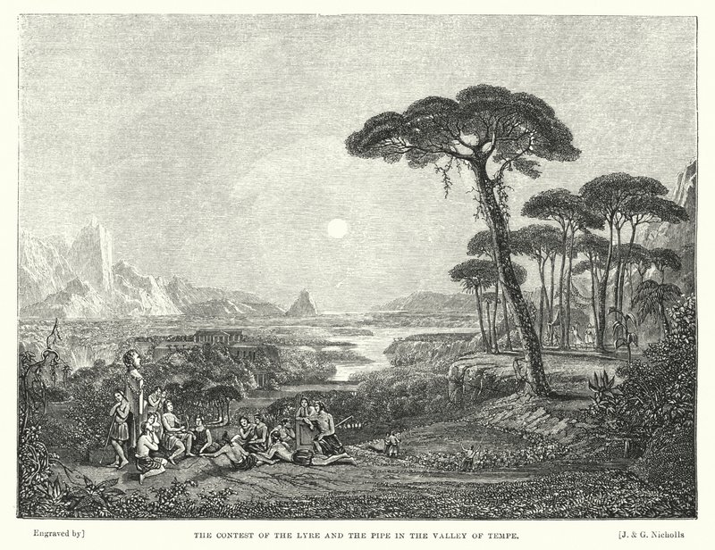 El Concurso de la Lira y la Flauta en el Valle de Tempe (grabado) de Francis (after) Danby