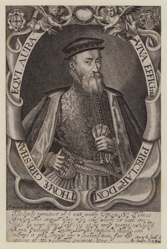Sir Thomas Gresham, comerciante y financiero inglés, fundador de la Royal Exchange de Francis (after) Delaram