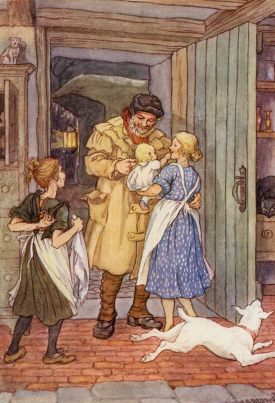 Ilustración de El grillo en la chimenea de Charles Dickens (litografía en color) de Francis Donkin Bedford