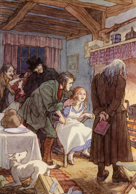 Ilustración de El grillo en la chimenea de Charles Dickens (litografía en color) de Francis Donkin Bedford