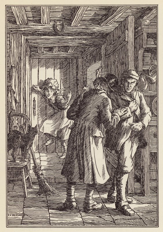 Ilustración de El grillo en la chimenea de Charles Dickens (litografía en color) de Francis Donkin Bedford
