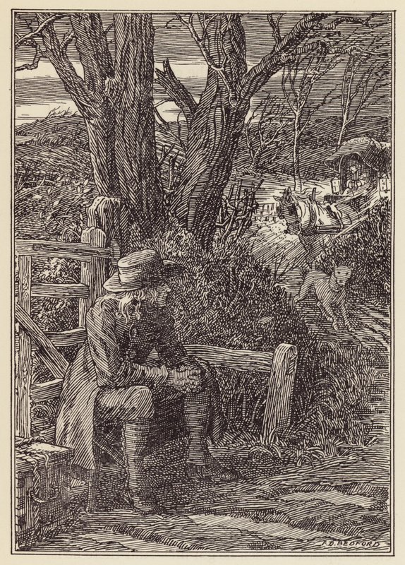 Ilustración de El grillo en la chimenea de Charles Dickens (litografía en color) de Francis Donkin Bedford