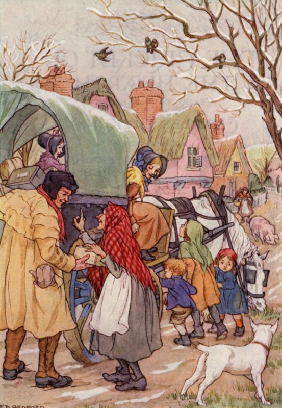 Ilustración de El grillo en la chimenea de Charles Dickens (litografía en color) de Francis Donkin Bedford