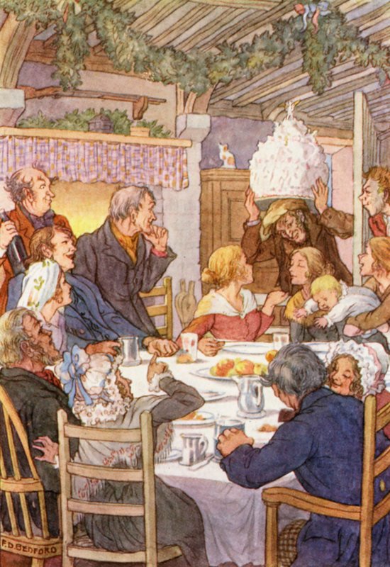 Ilustración de El grillo en la chimenea de Charles Dickens (litografía en color) de Francis Donkin Bedford
