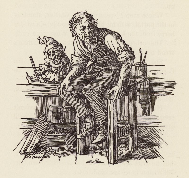 Ilustración de El grillo en la chimenea de Charles Dickens (litografía en color) de Francis Donkin Bedford