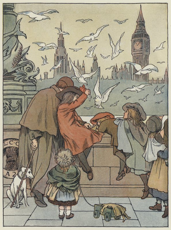 Londres: Feeding the Gulls (litografía en color) de Francis Donkin Bedford