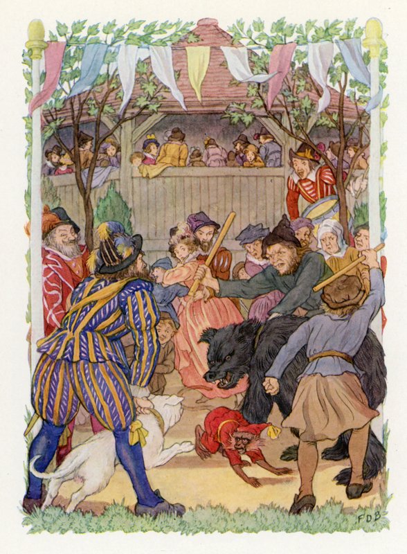 Merrie England: Baiting the Bear (litografía en color) de Francis Donkin Bedford