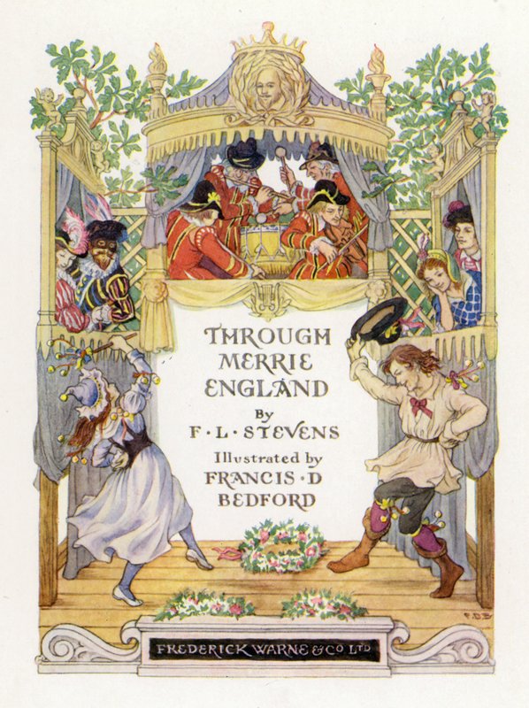 Ilustración de la portada de Through Merrie England (litografía en color) de Francis Donkin Bedford