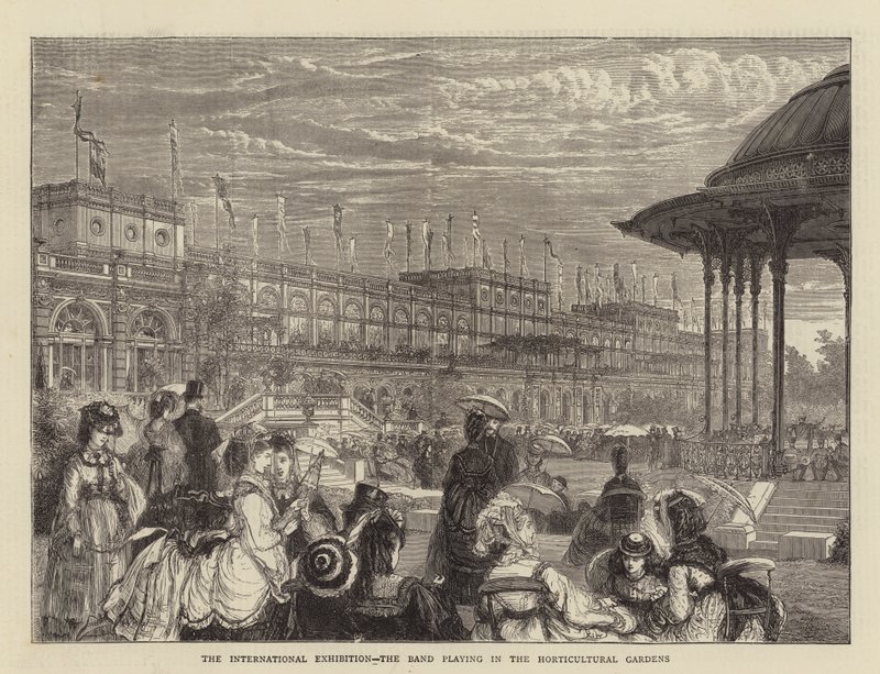 La Exposición Internacional, la banda tocando en los Jardines Hortícolas de Francis S. Walker