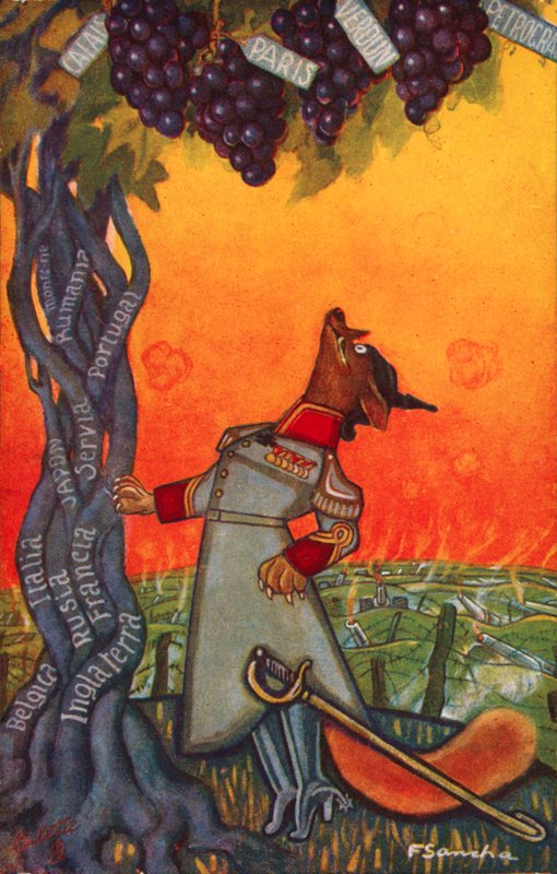 El zorro y las uvas (litografía en color) de Francisco Sancha y Lengo