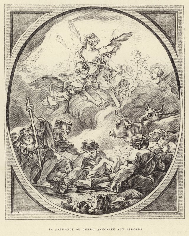 El nacimiento de Cristo anunciado a los pastores (grabado) de Francois (after) Boucher