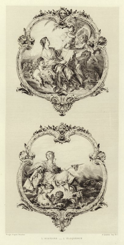 La historia, la elocuencia (grabado) de Francois (after) Boucher