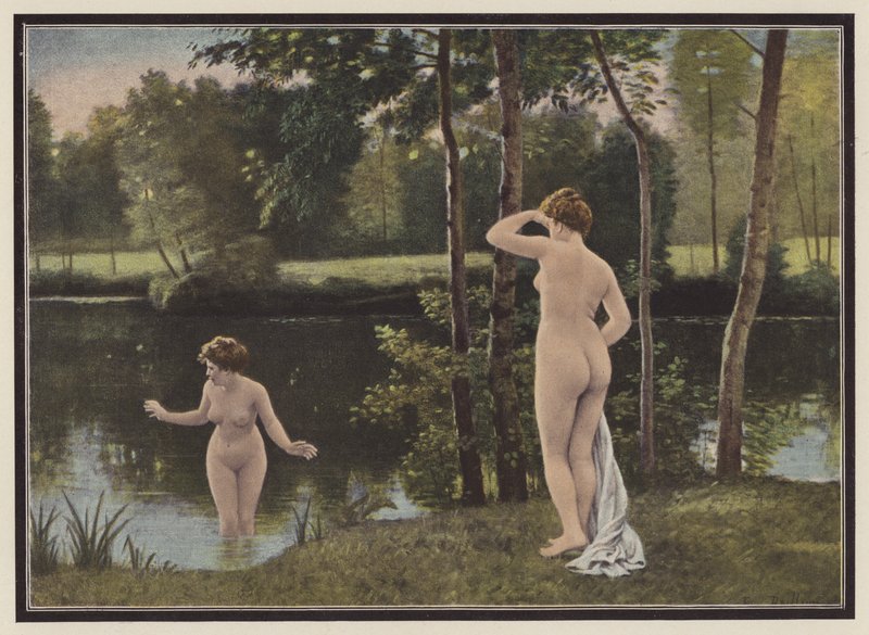 Los bañistas (litografía en color) de Francois Eugene Brillaud