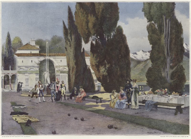 Soldados jugando a la petanca durante la campaña italiana de Francois Flameng