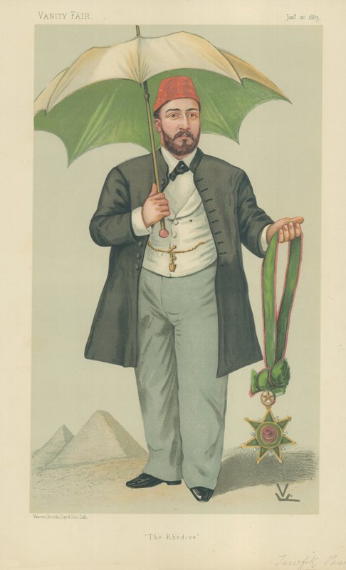 HH Mehemed Tewfik Pasha, Jedive de Egipto, El Jedive, 20 de enero de 1883, caricatura de Vanity Fair de Francois Verheyden
