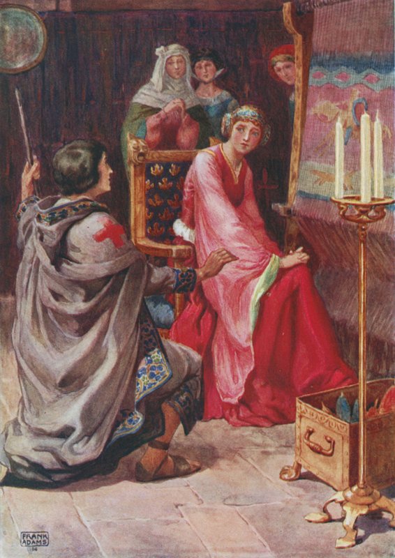 El peregrino y la reina, de The Staff and Scrip de Dante G Rossetti de Frank Adams