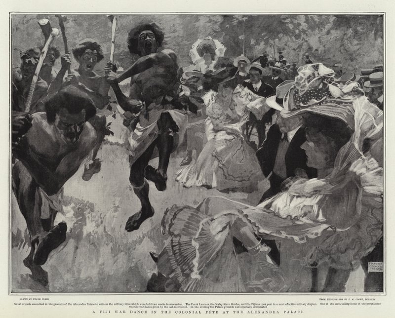 Una danza de guerra de Fiji en la fiesta colonial en el Alexandra Palace de Frank Craig