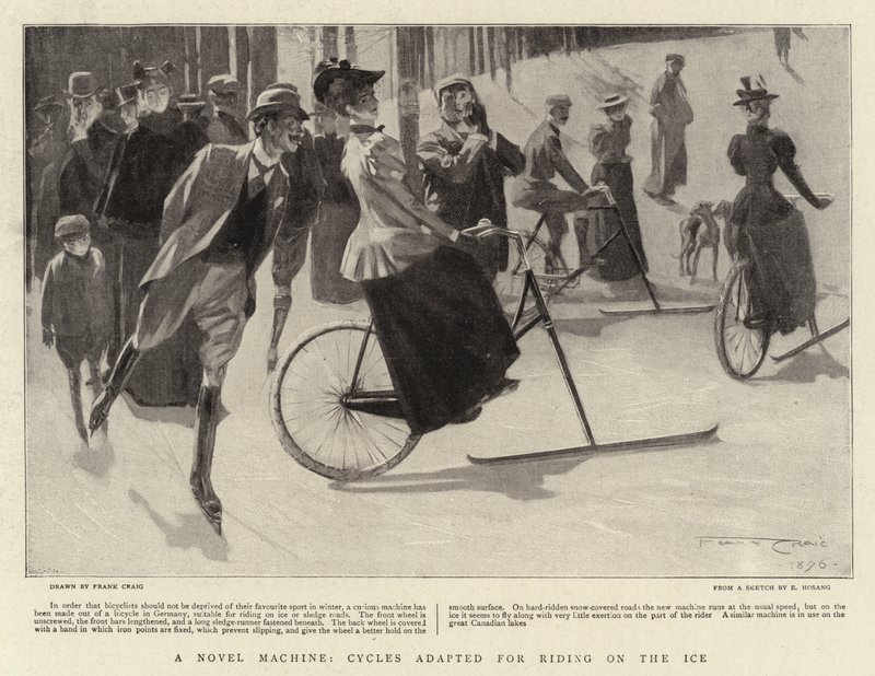 Una máquina novedosa, bicicletas adaptadas para andar sobre el hielo de Frank Craig