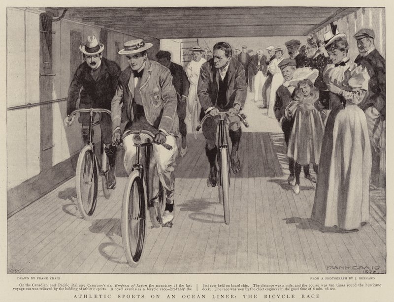 Deportes atléticos en un transatlántico, la carrera de bicicletas de Frank Craig