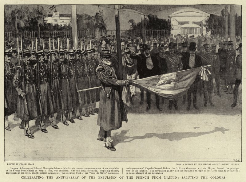 Celebrando el aniversario de la expulsión de los franceses de Madrid, saludando los colores de Frank Craig