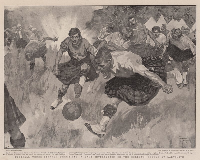 Fútbol en condiciones extrañas, un juego interrumpido en el campo de Gordon en Ladysmith de Frank Craig