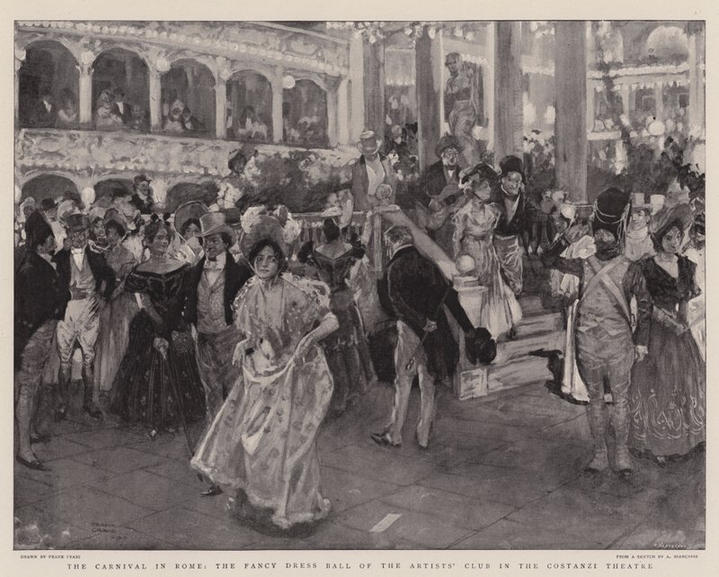 El carnaval en Roma, el baile de disfraces del Club de Artistas en el Teatro Costanzi de Frank Craig