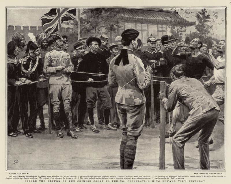 Antes del regreso de la Corte China a Pekín, celebrando el cumpleaños del Rey Eduardo VII de Frank Dadd