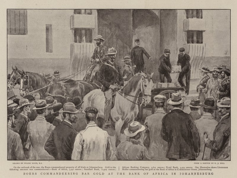 Los Bóers requisando Oro en el Banco de África en Johannesburgo de Frank Dadd